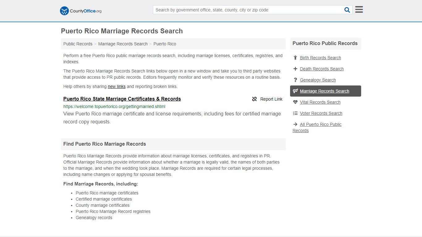 Puerto Rico Marriage Records Search - County Office