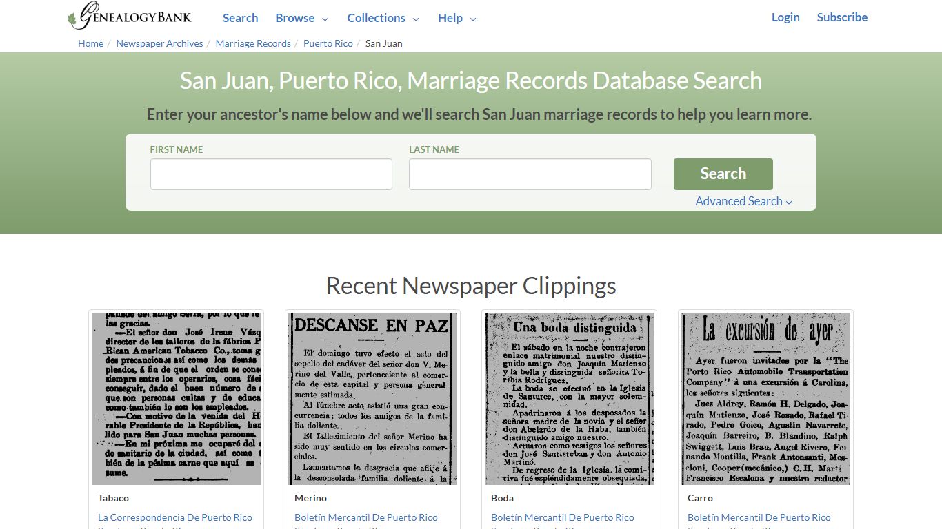 San Juan, Puerto Rico, Marriage Records Online Search - GenealogyBank